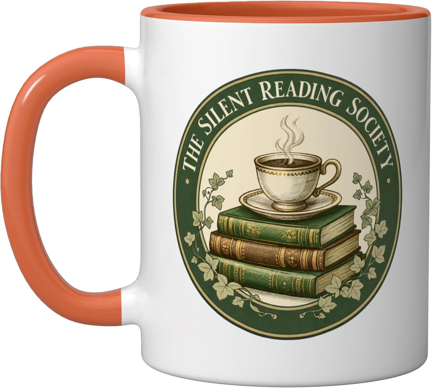 Taza Cerámica Libros Antiguos Té Color Naranja Blanco