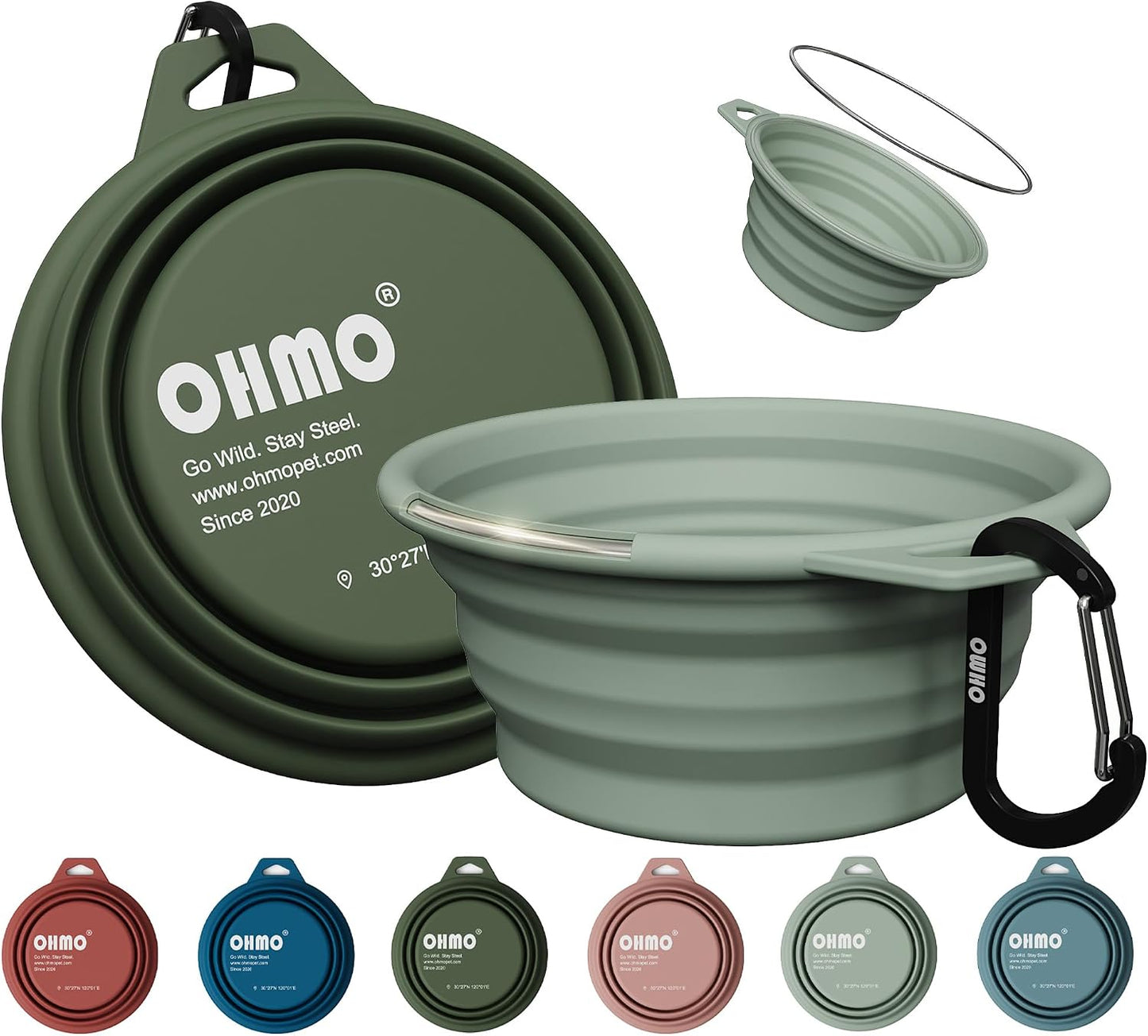 Cuencos plegables perros anillo acero inox 12oz silicona portátil