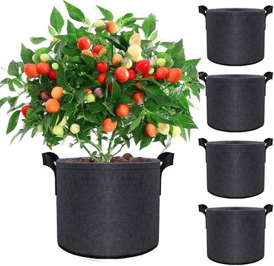 Set 5 bolsas cultivo 3gal tela no tejida asas reforzadas negras
