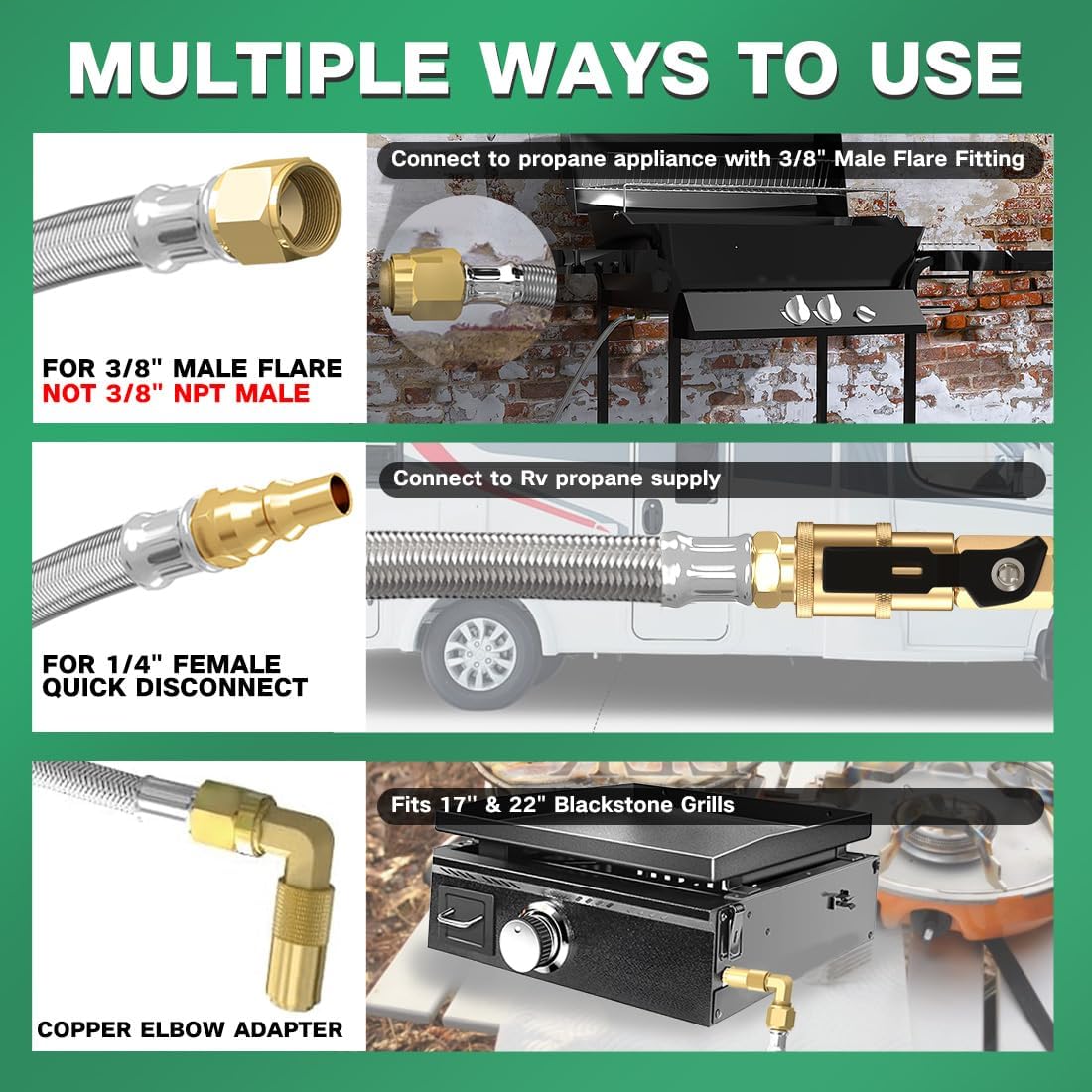 Manguera propano 12ft para RV parrilla 1/4 pulg