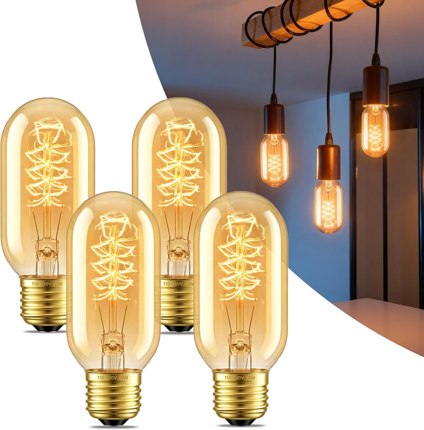 Bombilla Edison T45 E26 regulable filamento vidrio ambar 2200