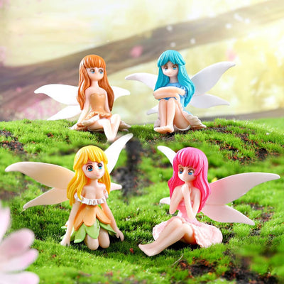 4 Pzas Figuras Hadas Miniatura Decoración Pastel Blanco