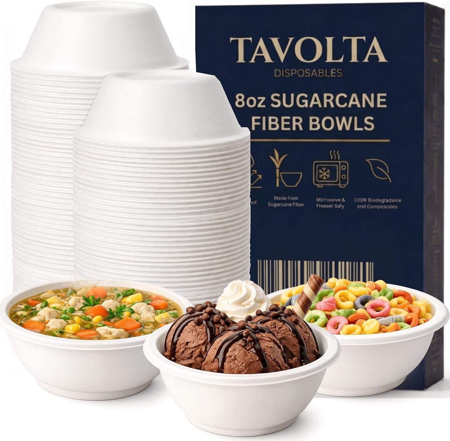 Tazas de papel compostables 8 oz para sopa, ensalada y postres, 60 unidades