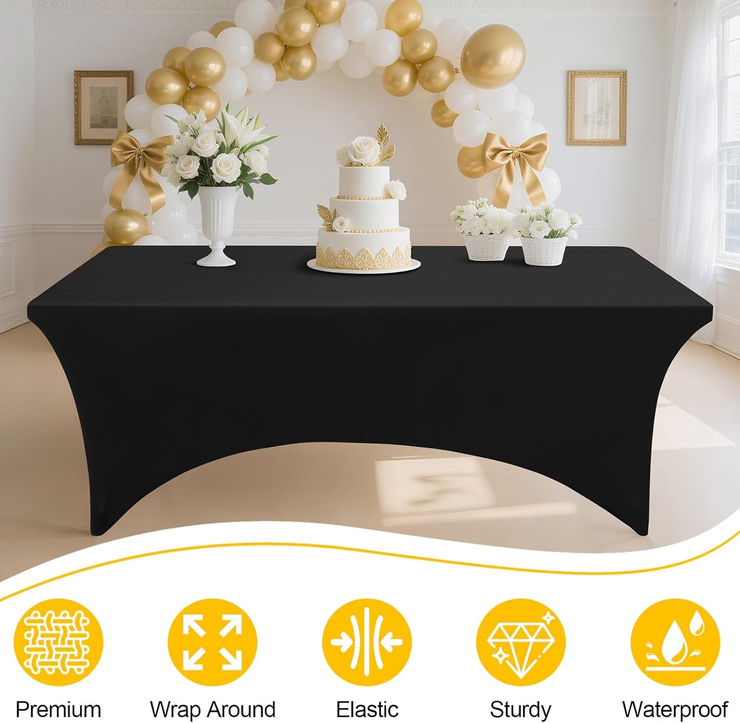 5 Pzas Manteles Elastano 96x30pulg Negro Exteriores Bodas