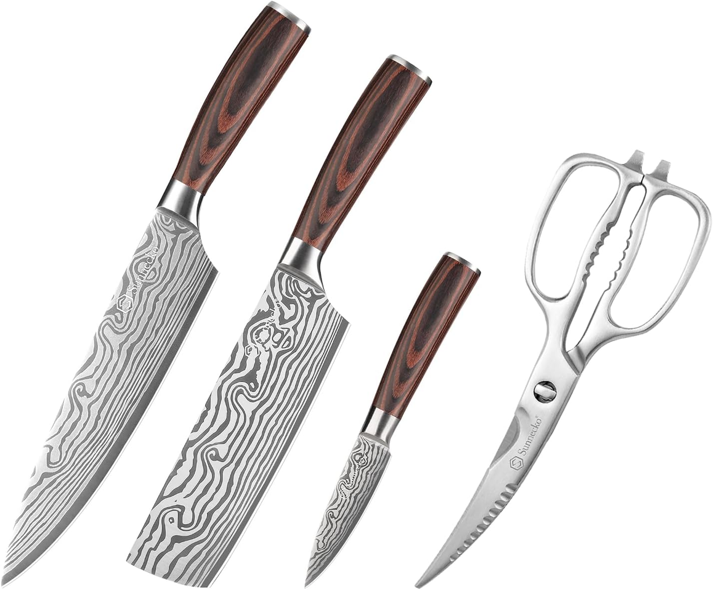 Tijeras cocina acero curvas con set cuchillos 3 pzas