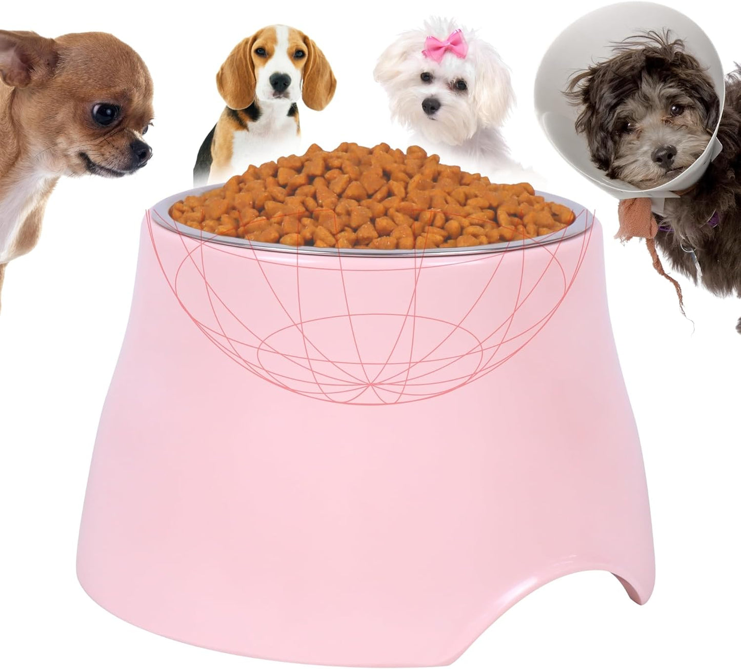 Tazón elevado perros orejas largas melamina acero inox rosa