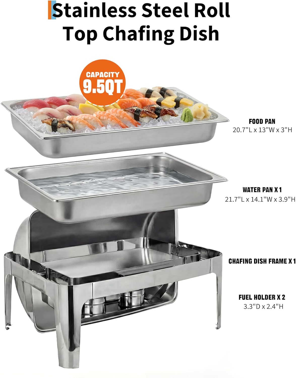 Chafer acero inox 9.5qt con tapa 90/180grados