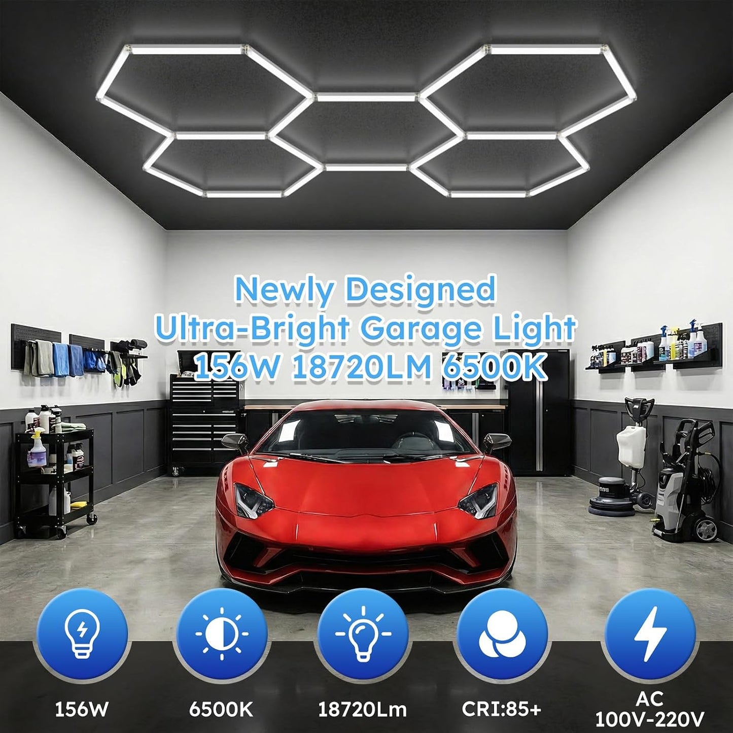 Luces hexagonales garaje 5 LED 6500K poliester