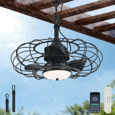 Ventilador techo exterior 20pulg luz 6 vel IP65 negro