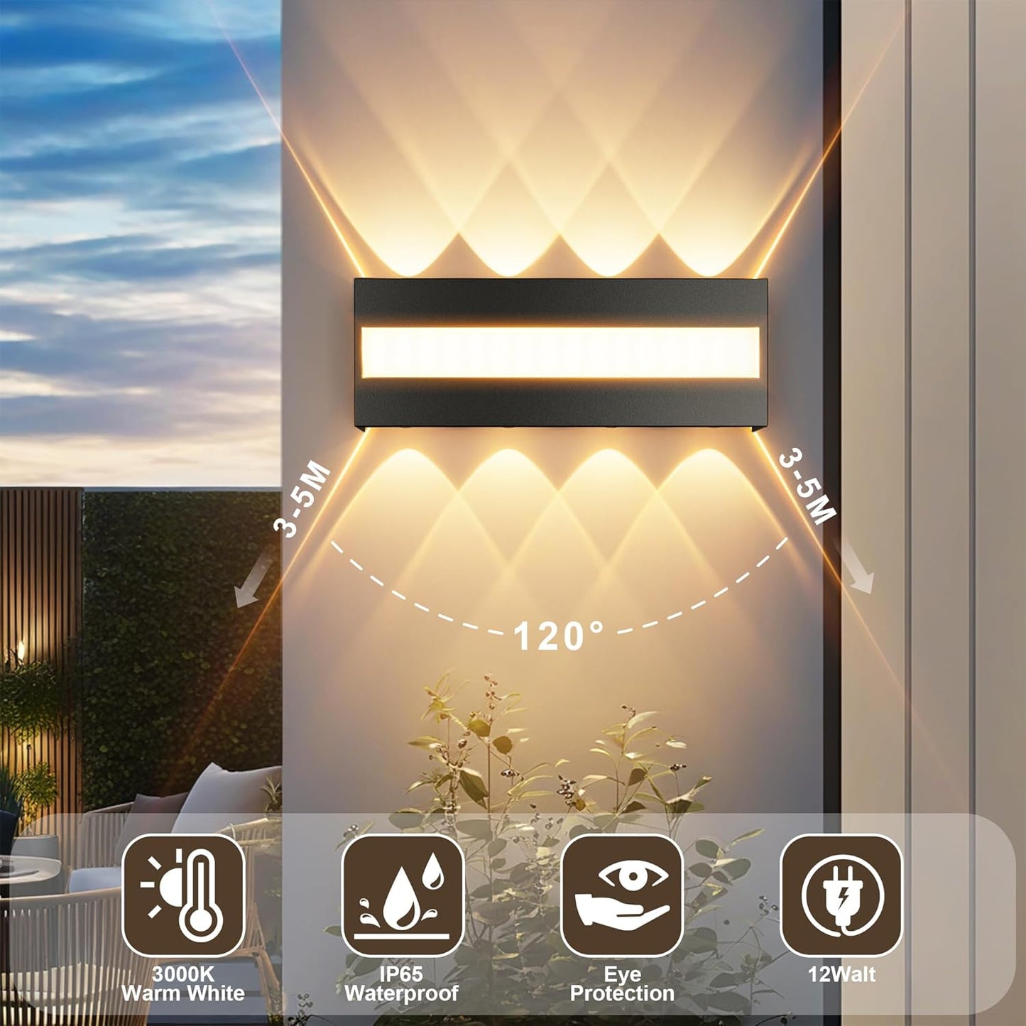 Lámpara pared exterior LED 18W aluminio negro IP65