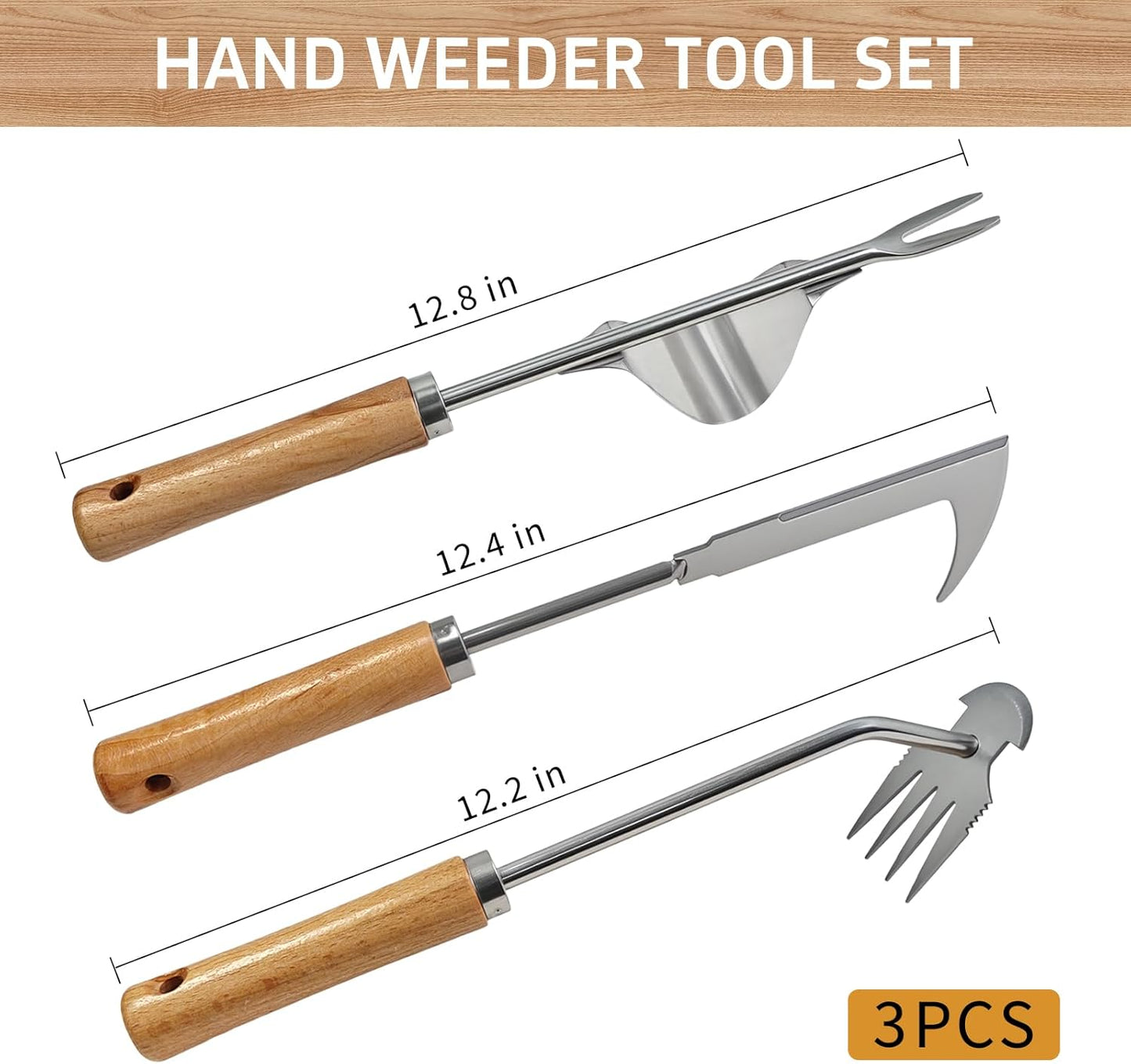 3 Pzas Extractor Malezas Acero Inox Multiuso Jardín