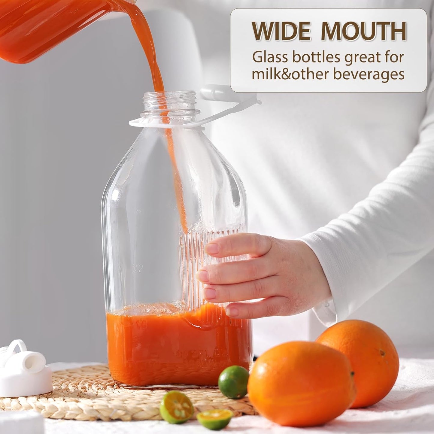 Botella de leche de vidrio CUCUMI con tapa hermética reutilizable 64 oz
