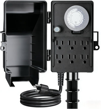 Temporizador eléctrico exterior 24h con enchufe múltiple