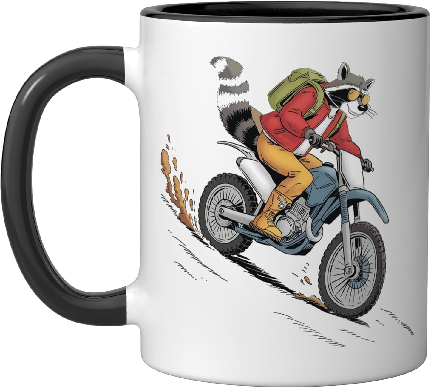 Taza cerámica para motociclista dirt biking Raccoon negro/blanco