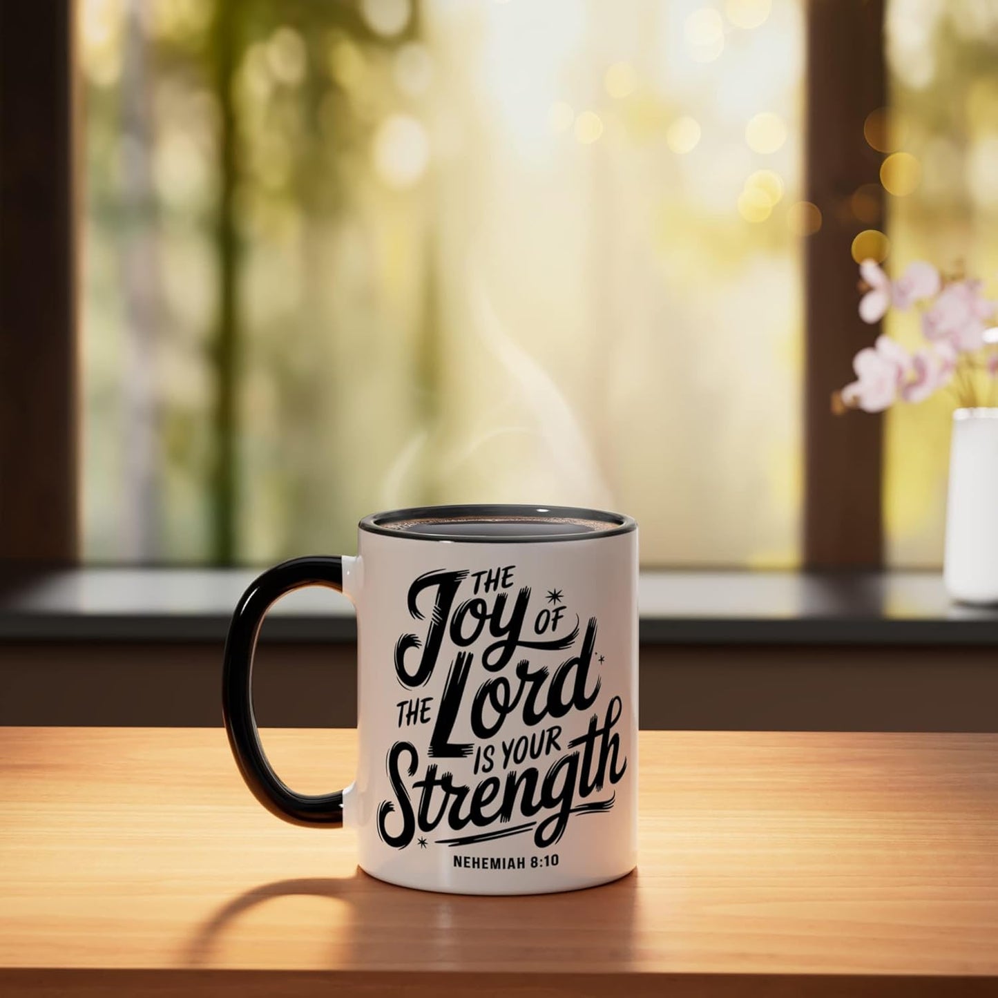 Taza de cerámica negro y blanco The Joy Of The Lord Is Your Strength