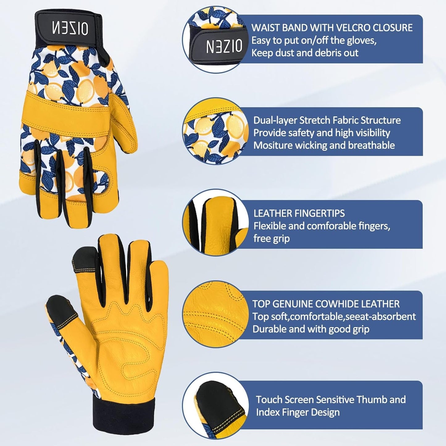 Guantes cuero vaquero jardinería pantalla táctil