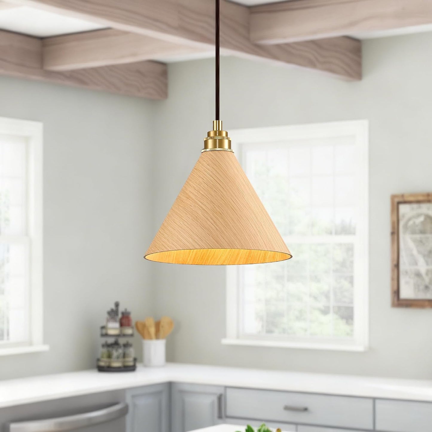 Luces colgantes madera isla cocina 8.3pulg ajustable dorada