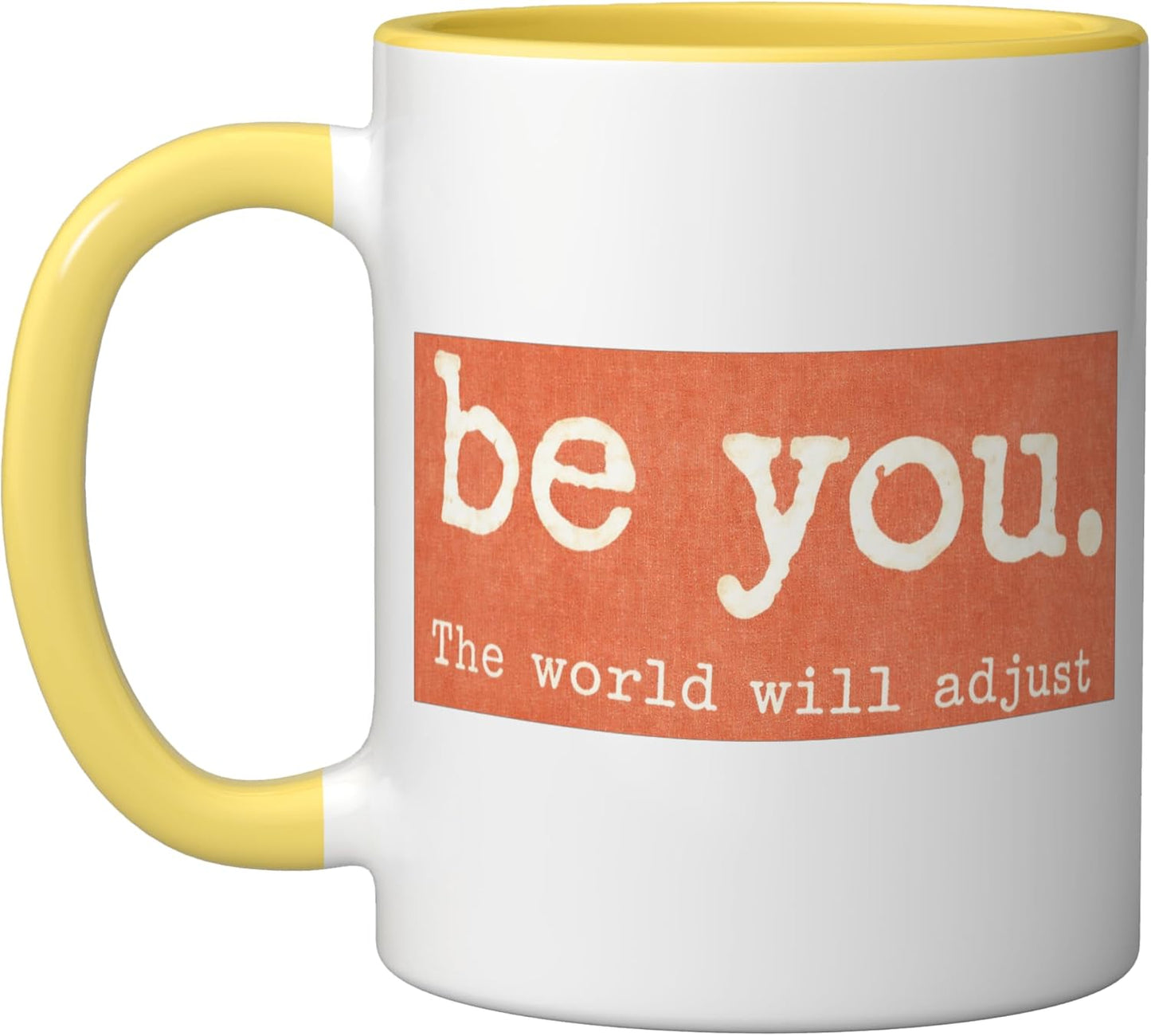 Taza Cerámica Frase Vintage Ajuste Mundo Amarillo Blanco