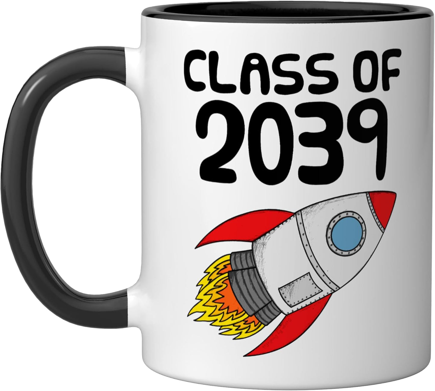 Taza cerámica para kindergarten Class of 2039 cohete negro/blanco
