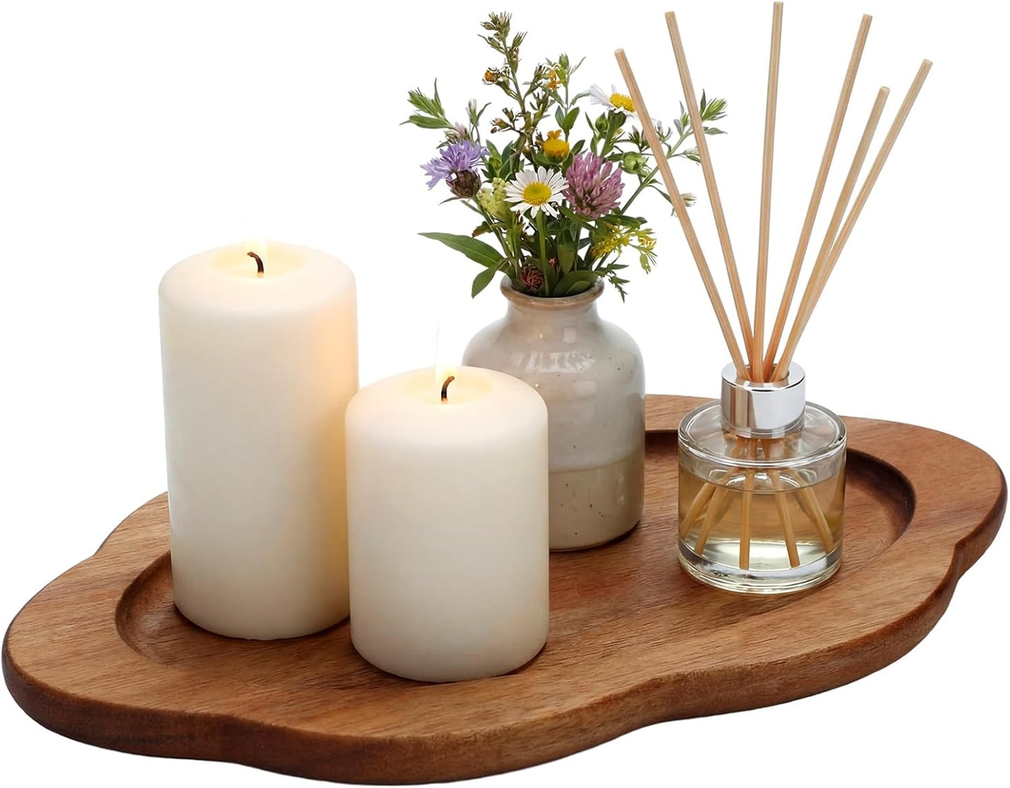 Bandeja festoneada de madera acacia para mesa de café y sala de estar