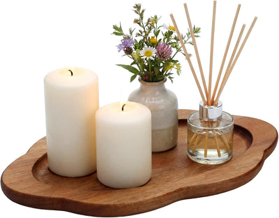Bandeja festoneada de madera acacia para mesa de café y sala de estar