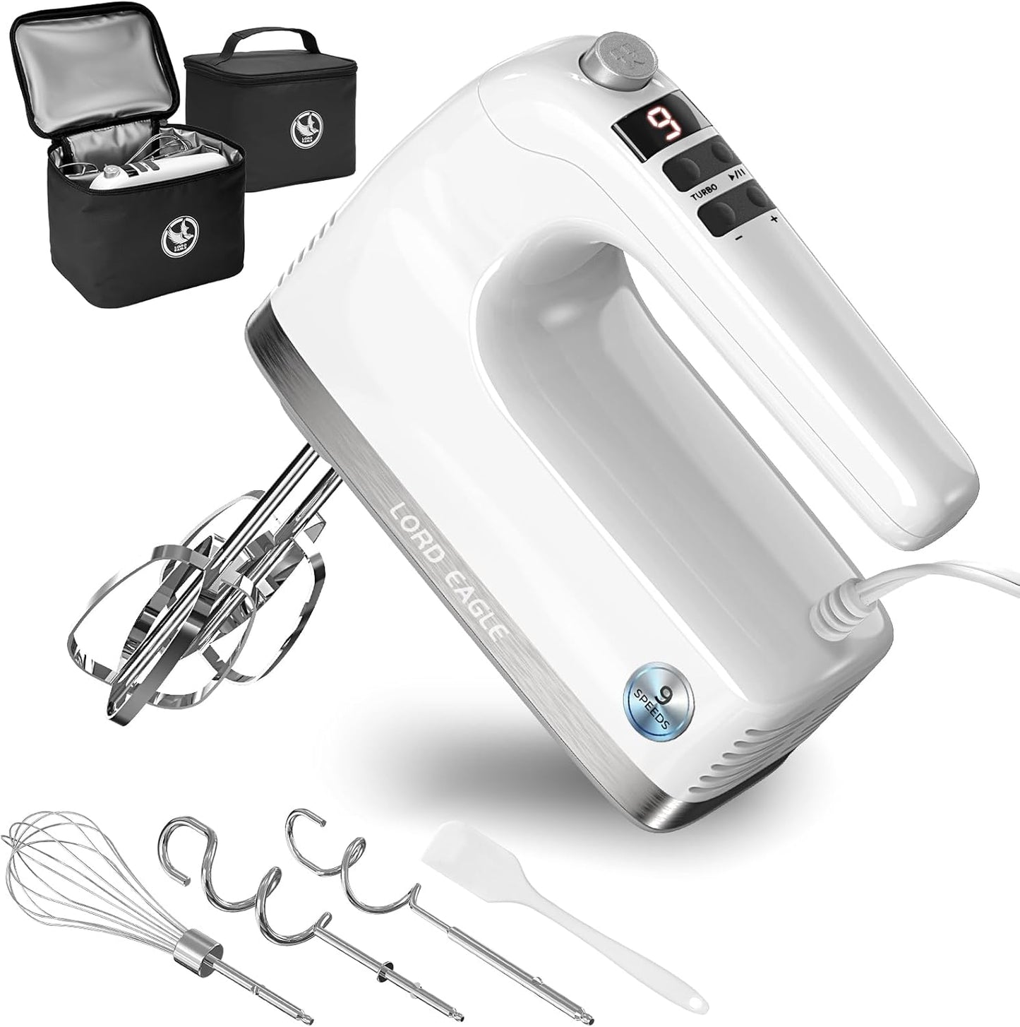 Batidora de mano digital 9 velocidades motor CC 500W con accesorios
