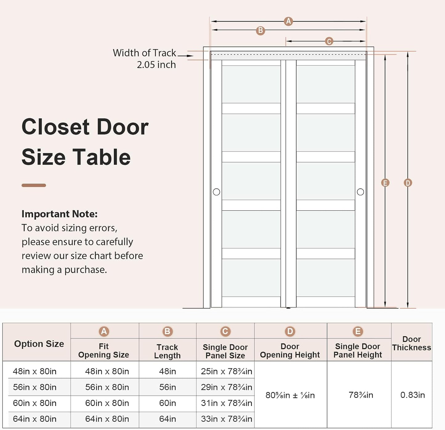 Puerta corrediza armario 48x80pulg vidrio esmerilado 5-Lite MDF PVC