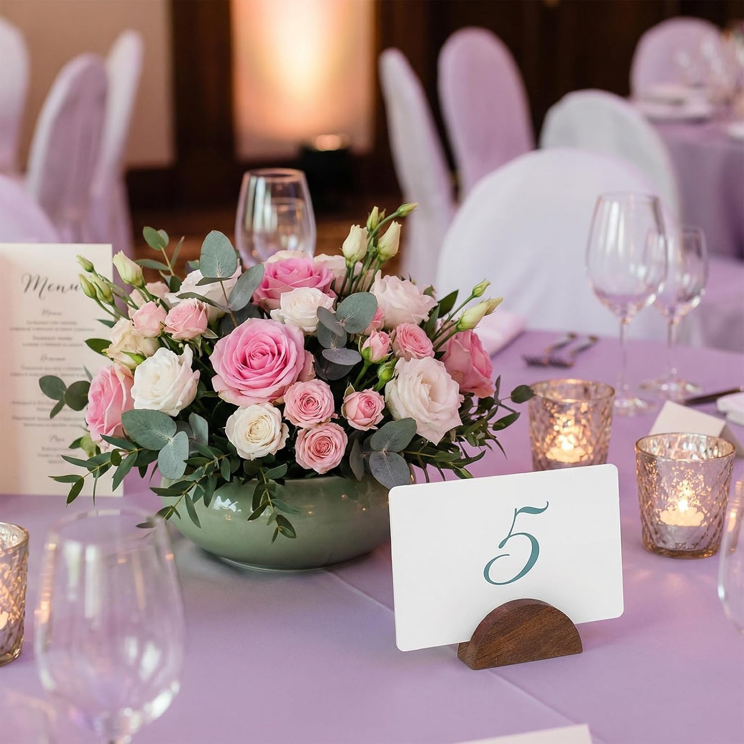 20 Soportes Madera Números Mesa Boda Semicircular