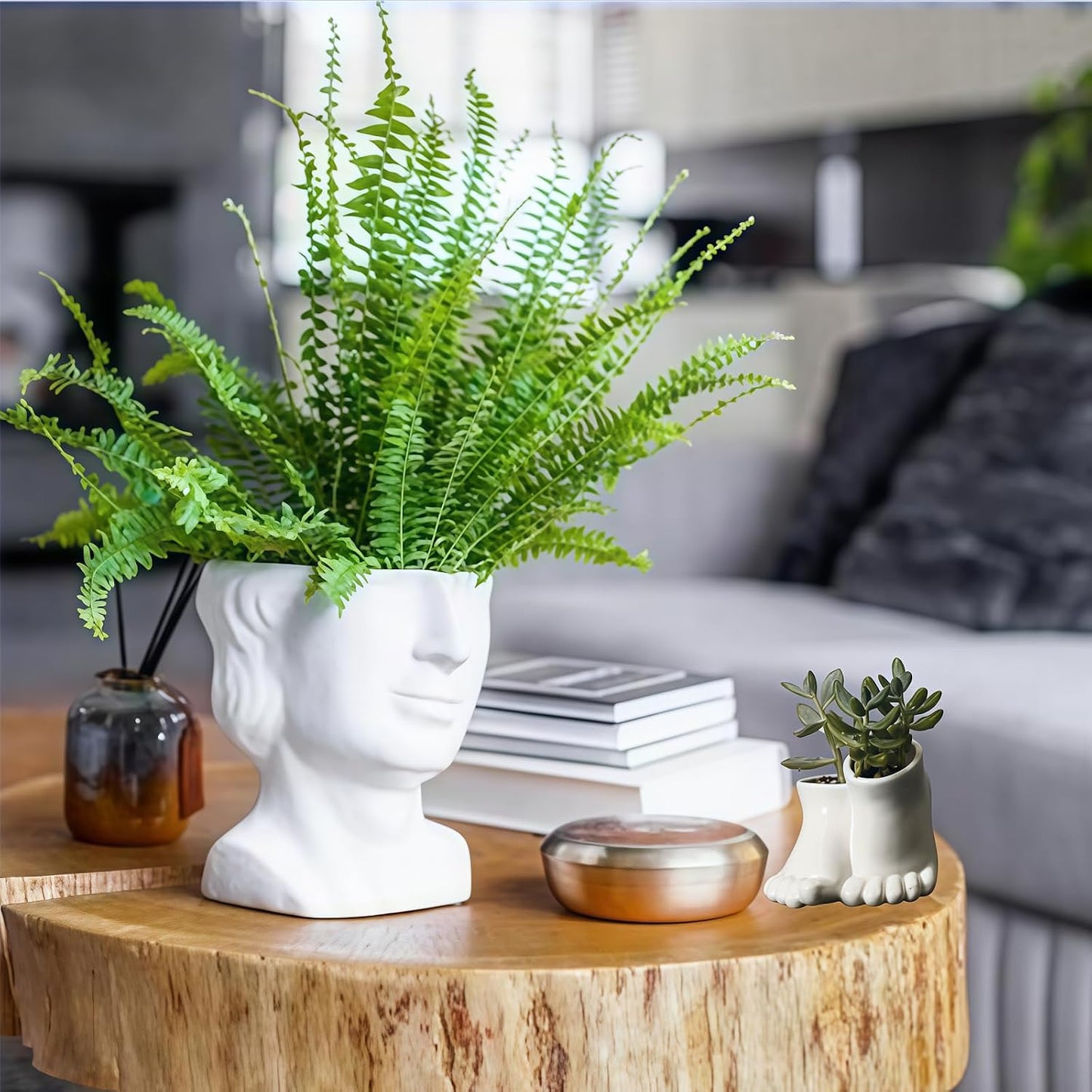Maceta suculentas estatua pie cerámica blanca decoración hogar