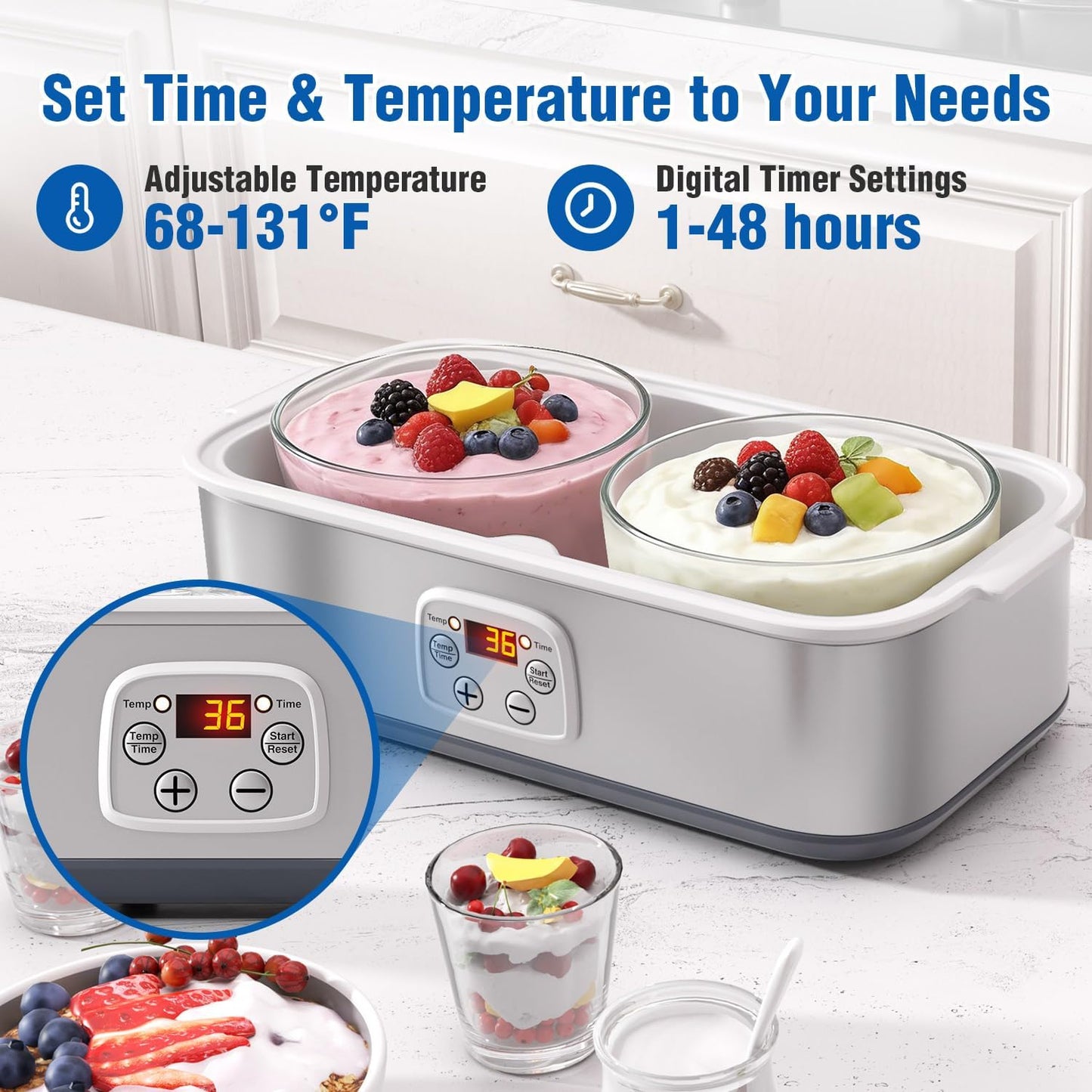 Yogurt maker HOPERAN con control de tiempo y temperatura para griego casero