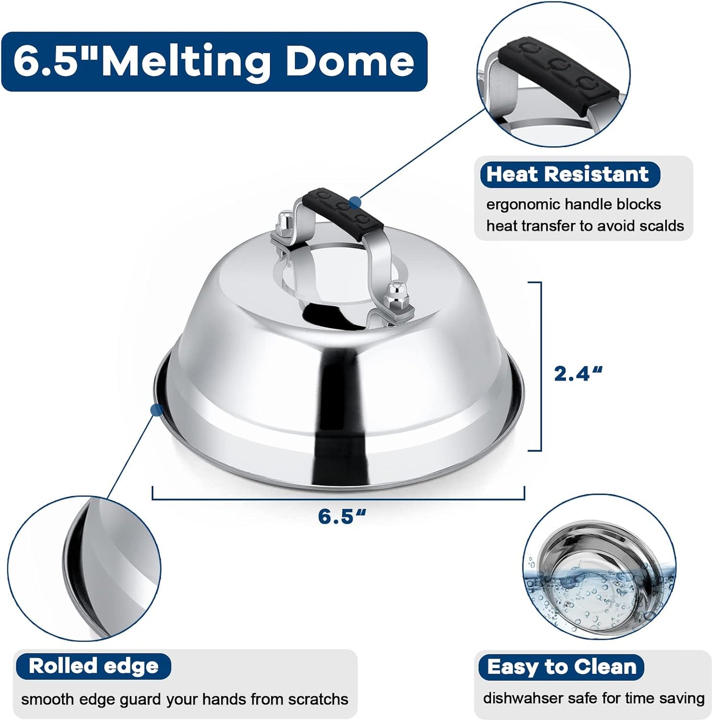 3 Cúpulas Fusión Queso 6.5pulg Acero Inox Plana con Mango