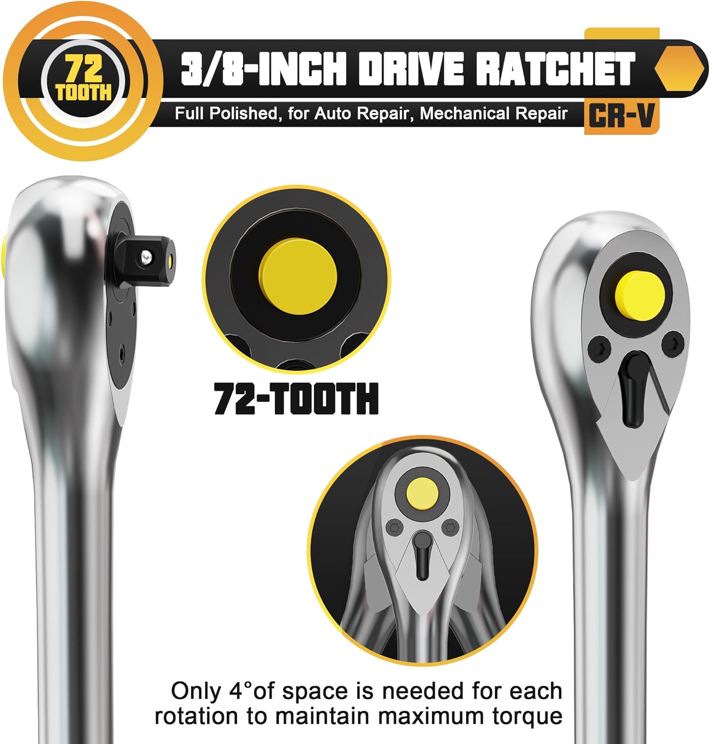 Trinquete 3/8pulg mango 9pulg 72 dientes auto