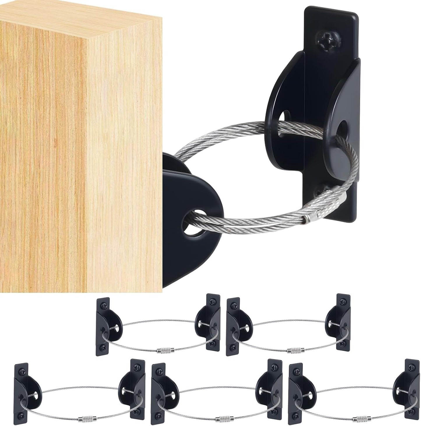 Set 6 Anclajes Pared Metal Antipunta Seguridad Bebé Negro