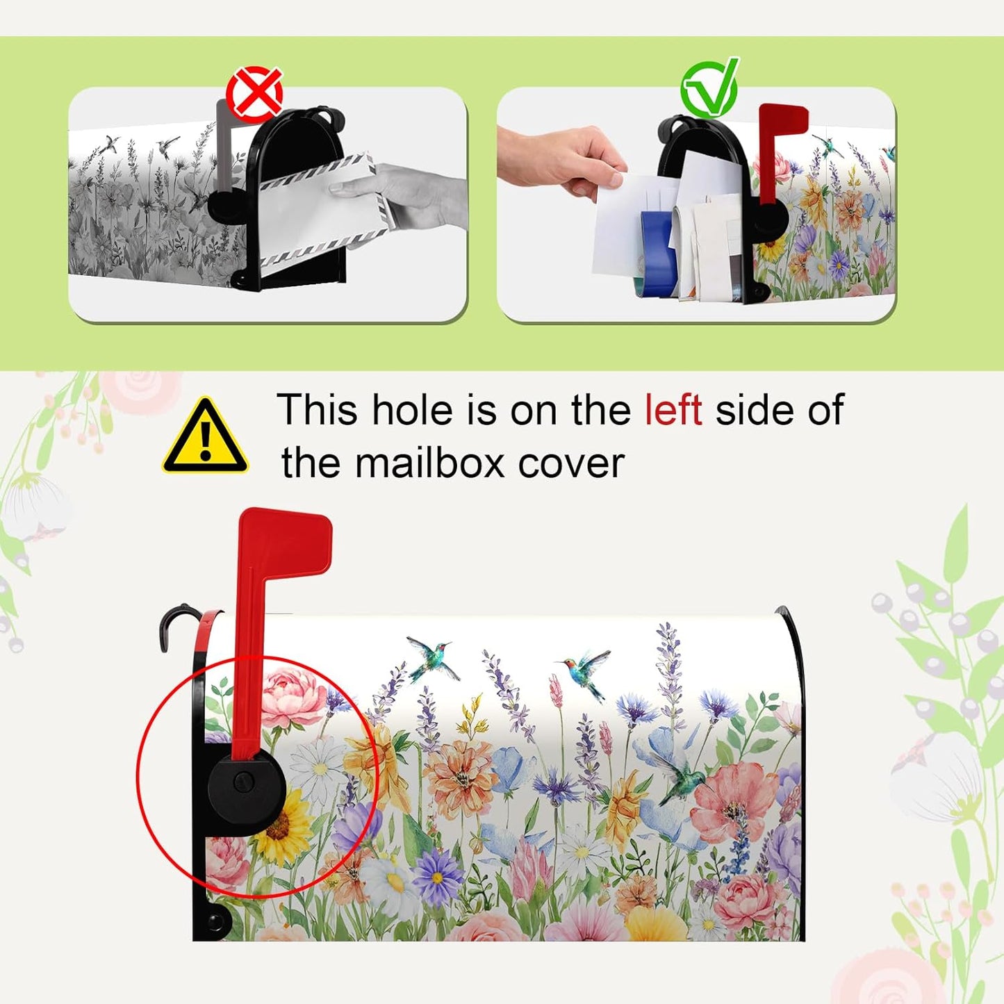 Fundas magnéticas para buzón colibrí 21x18pulg flores primavera