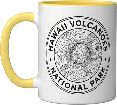 Taza Cerámica Topográfica Parque Volcánico Hawái Amarillo/Blanco