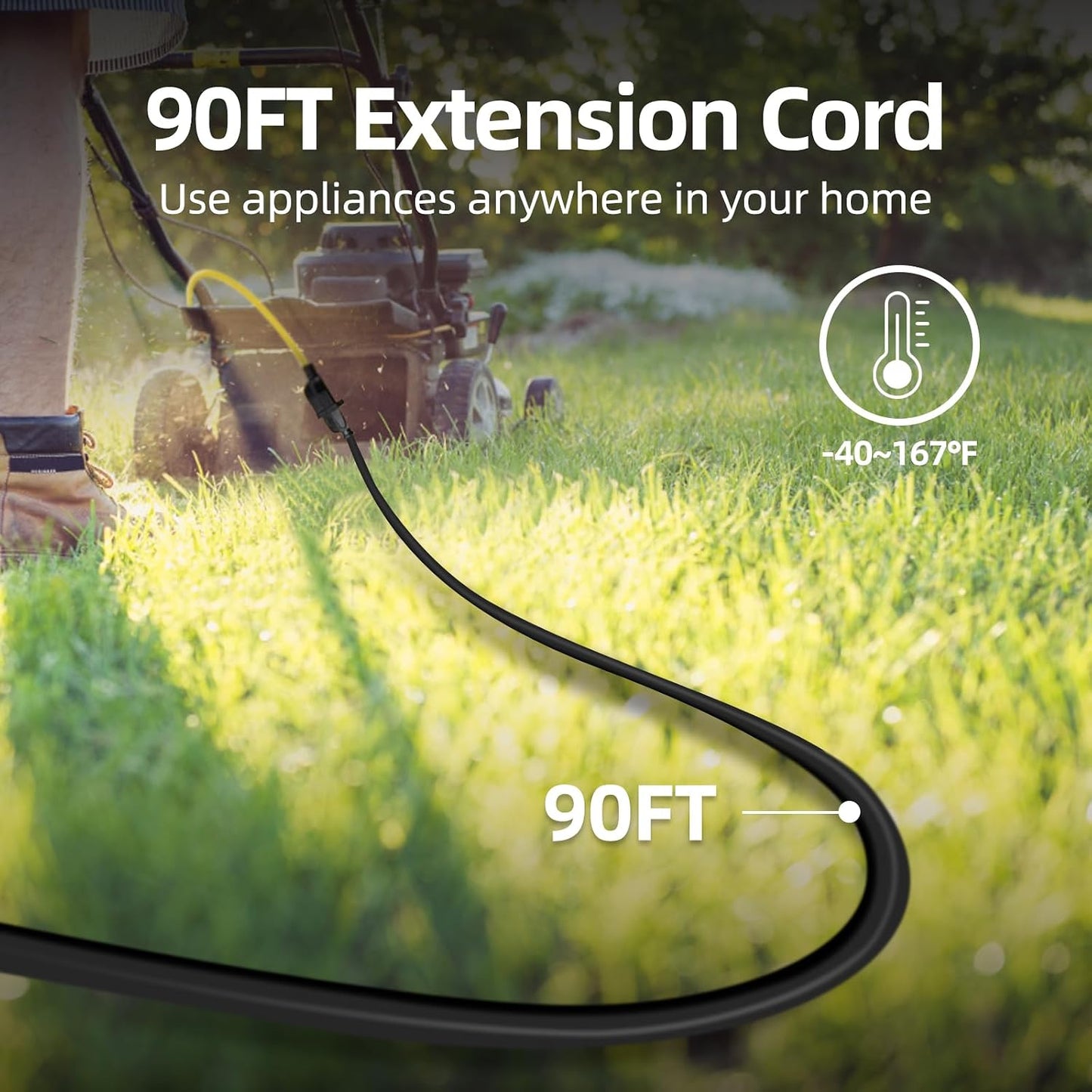 Cable extensión impermeable 3 clavijas 90ft 16AWG