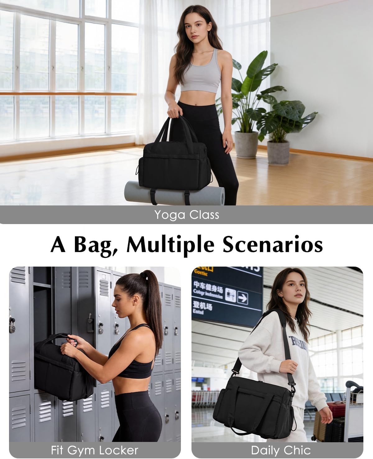 Bolsa gimnasio mujer soporte esterilla yoga negro