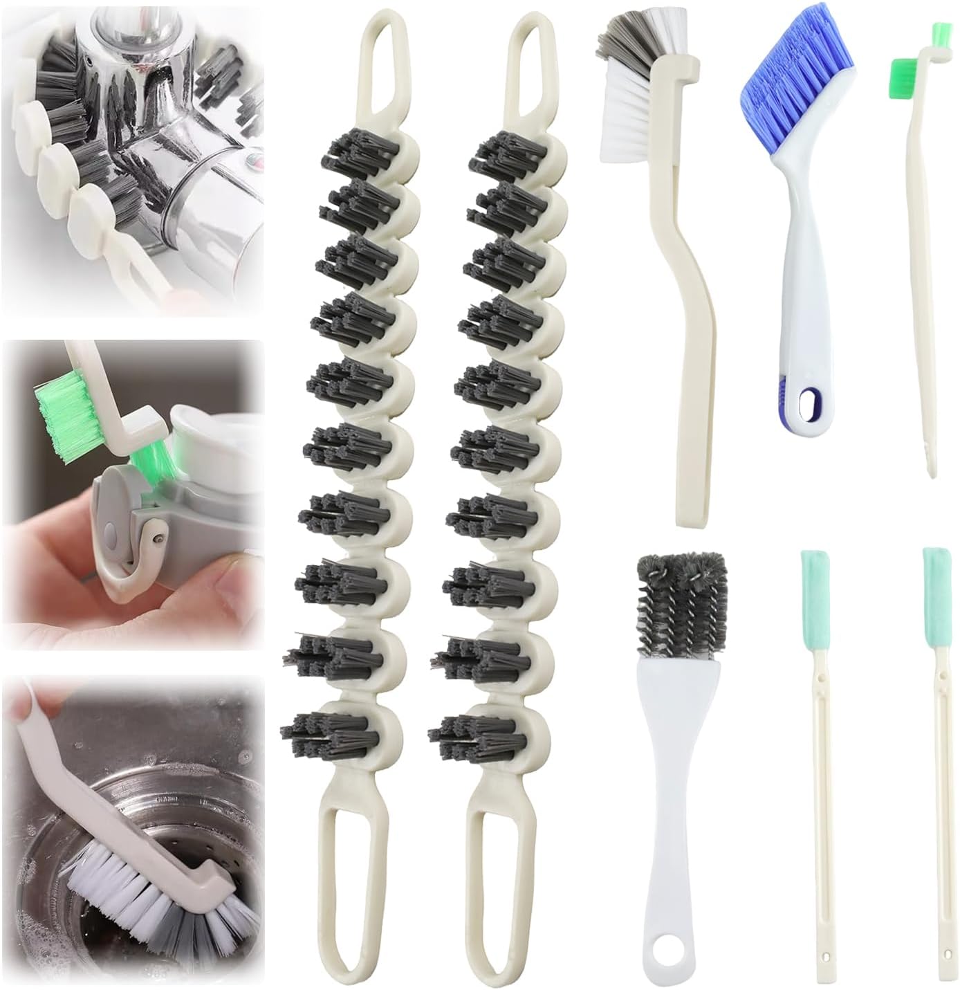 8 Cepillos Limpieza Curvados Grietas Fregadero
