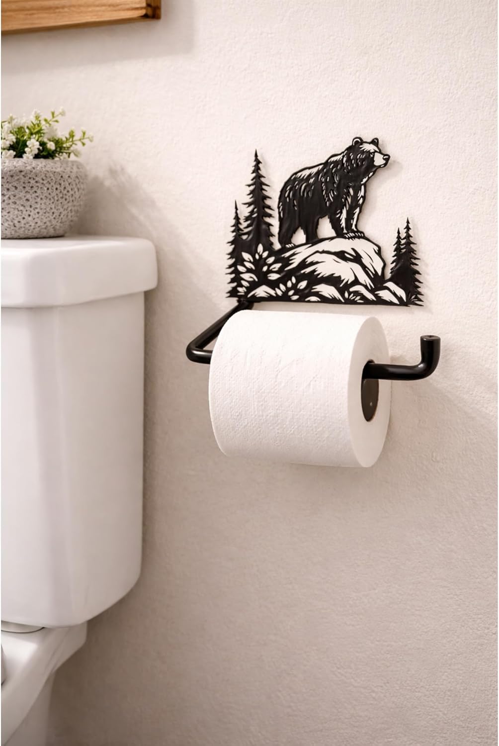 Portarrollos baño osos negros rústicos de madera