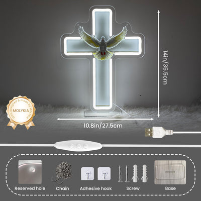 Letrero LED neón cruz de Jesús paloma paz decoración cristiana