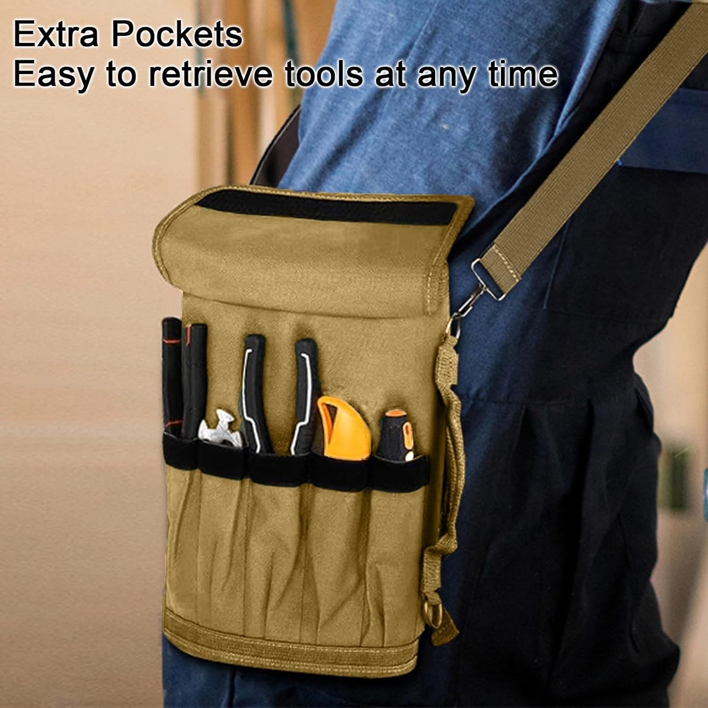 Bolsa herramientas enrollable 6 bolsillos correa ajustable