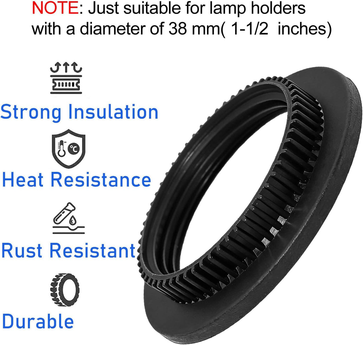 Anillo soporte lámpara E27 1.5pulg plástico negro
