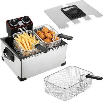 Freidora acero inox 5L eléctrica 2000W con 2 cestas y temporizador