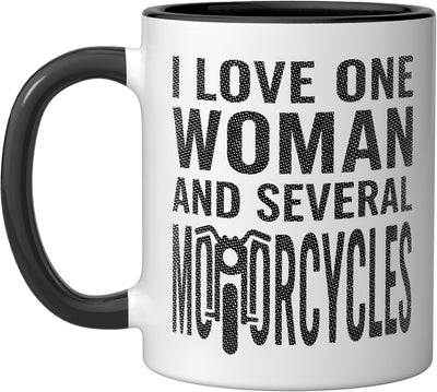 Taza cerámica humor motociclista mujer y varias motos negro/blanco