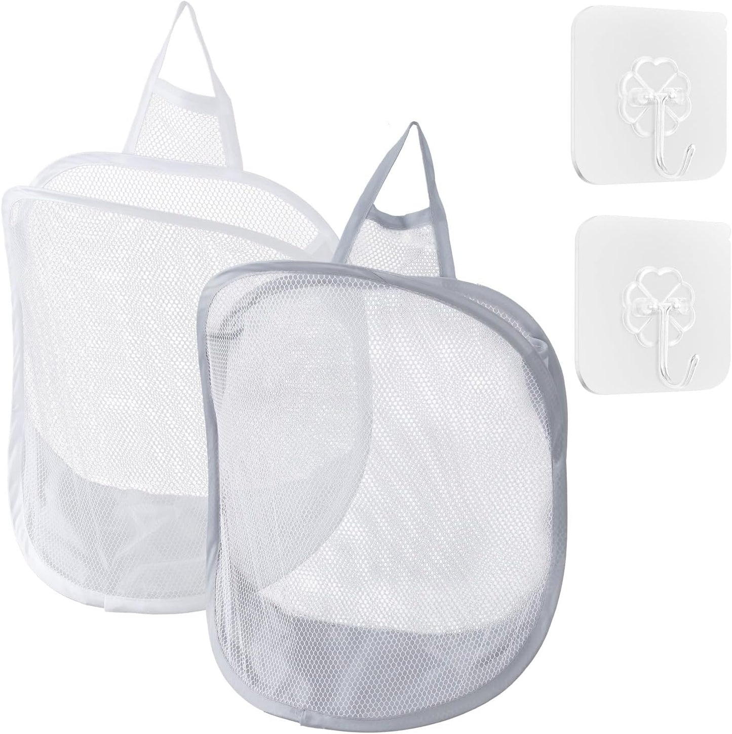 Bolsa lavandería colgante malla plegable poliéster blanco gris