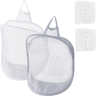 Bolsa lavandería colgante malla plegable poliéster blanco gris