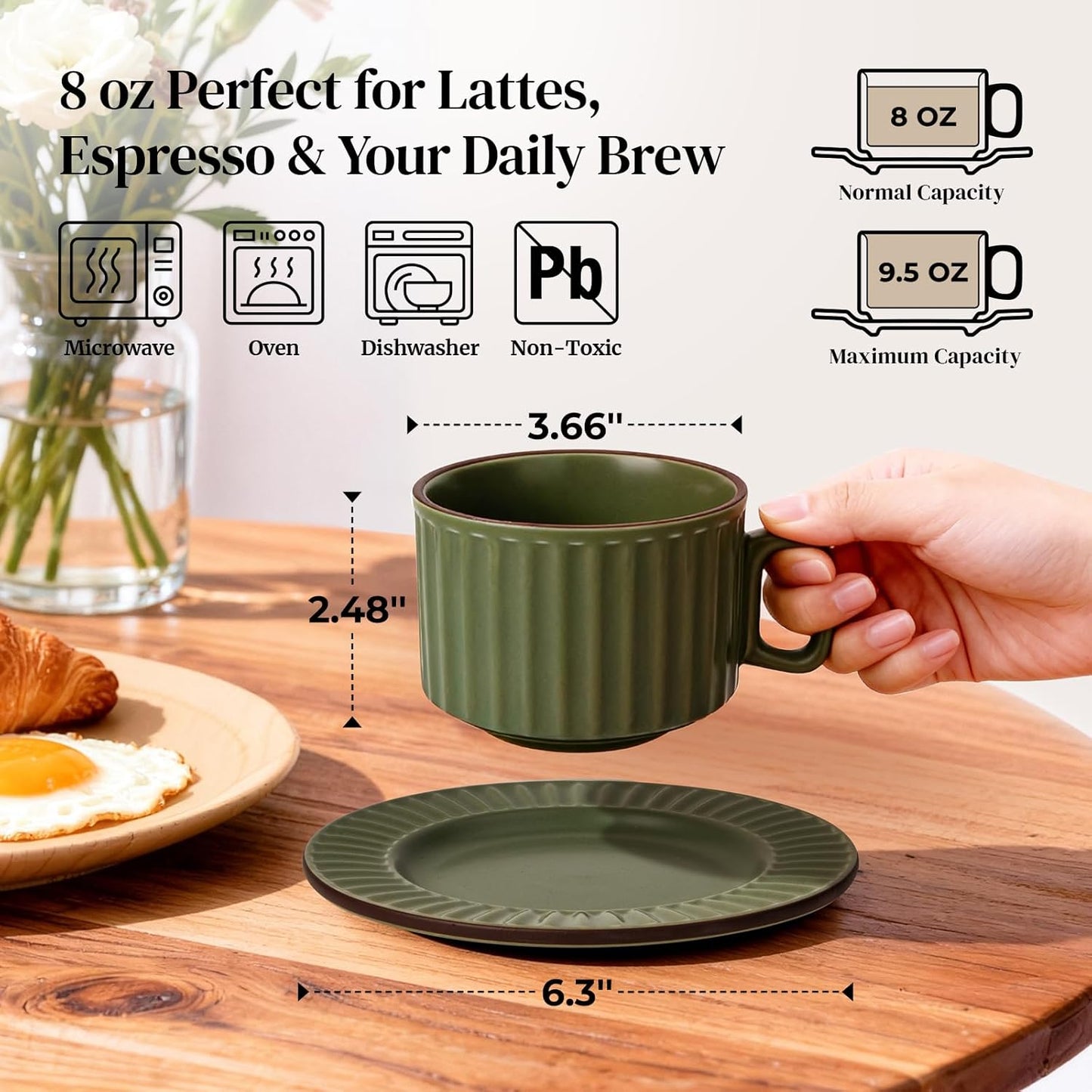 Taza Cerámica Matcha Café con Plato y Tazón 8oz