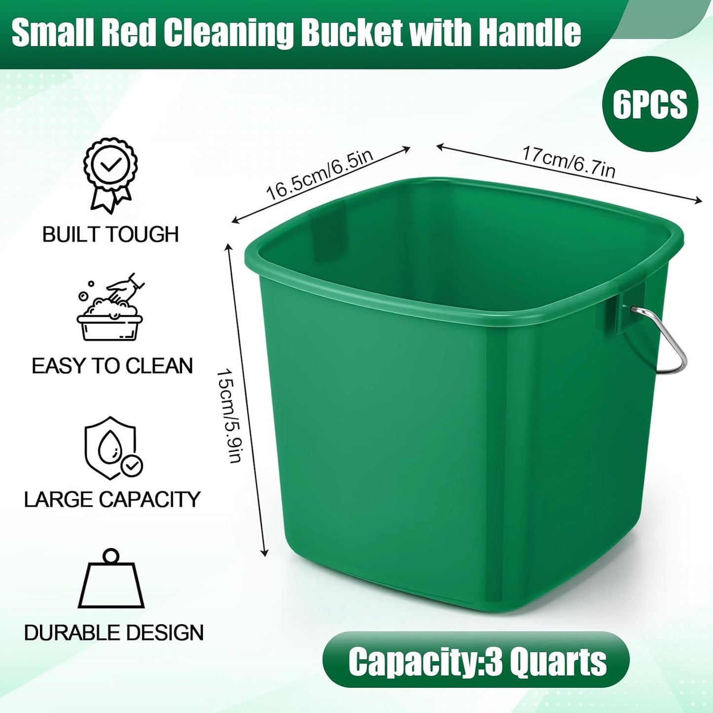 6 Cubos Plástico 3qt con Asas para Limpieza Hogar