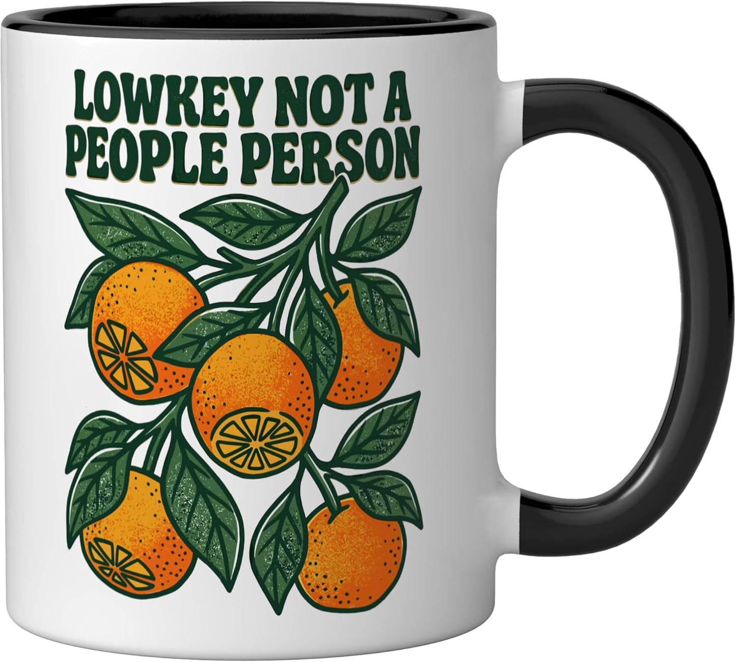 Taza cerámica Lowkey Not A People Person Orange Fruit Joke Negro/Blanco