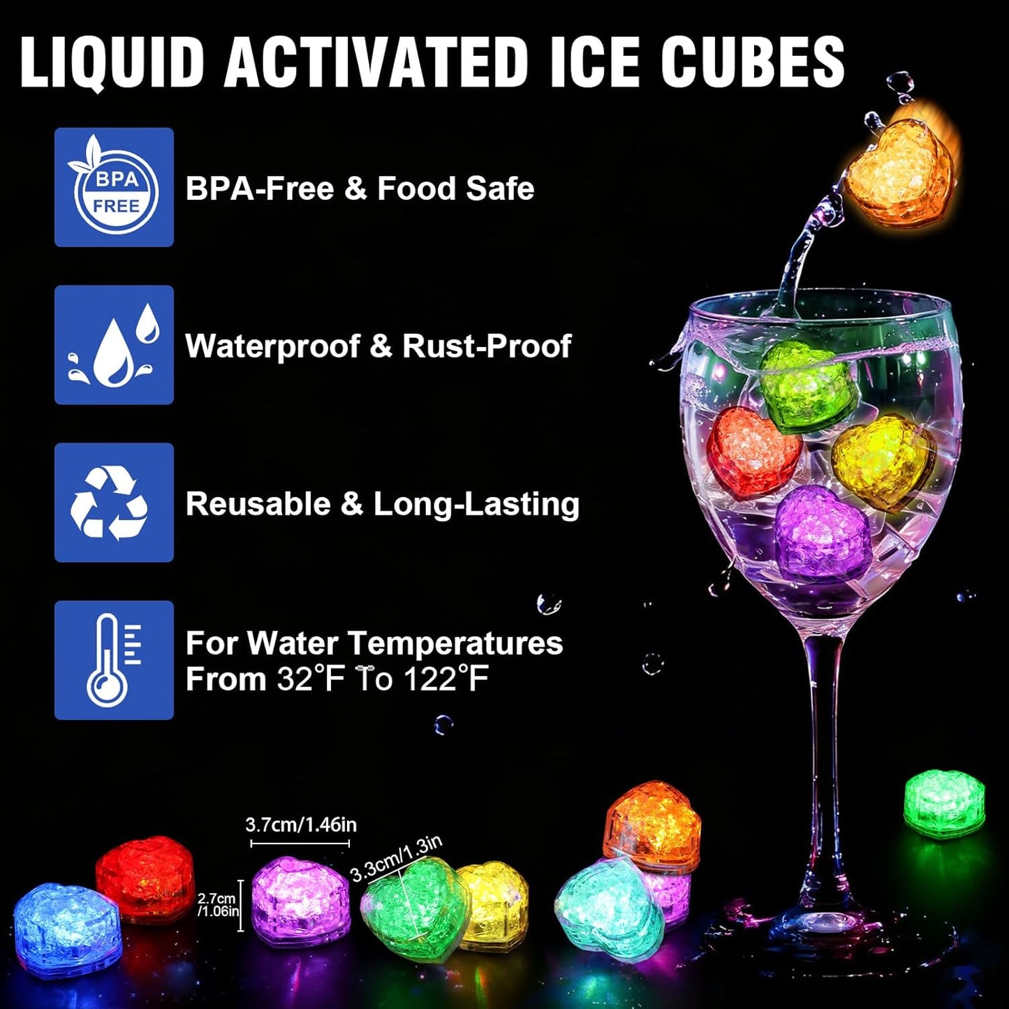 Cubos de hielo LED reutilizables con luces intermitentes multicolor paquete 12